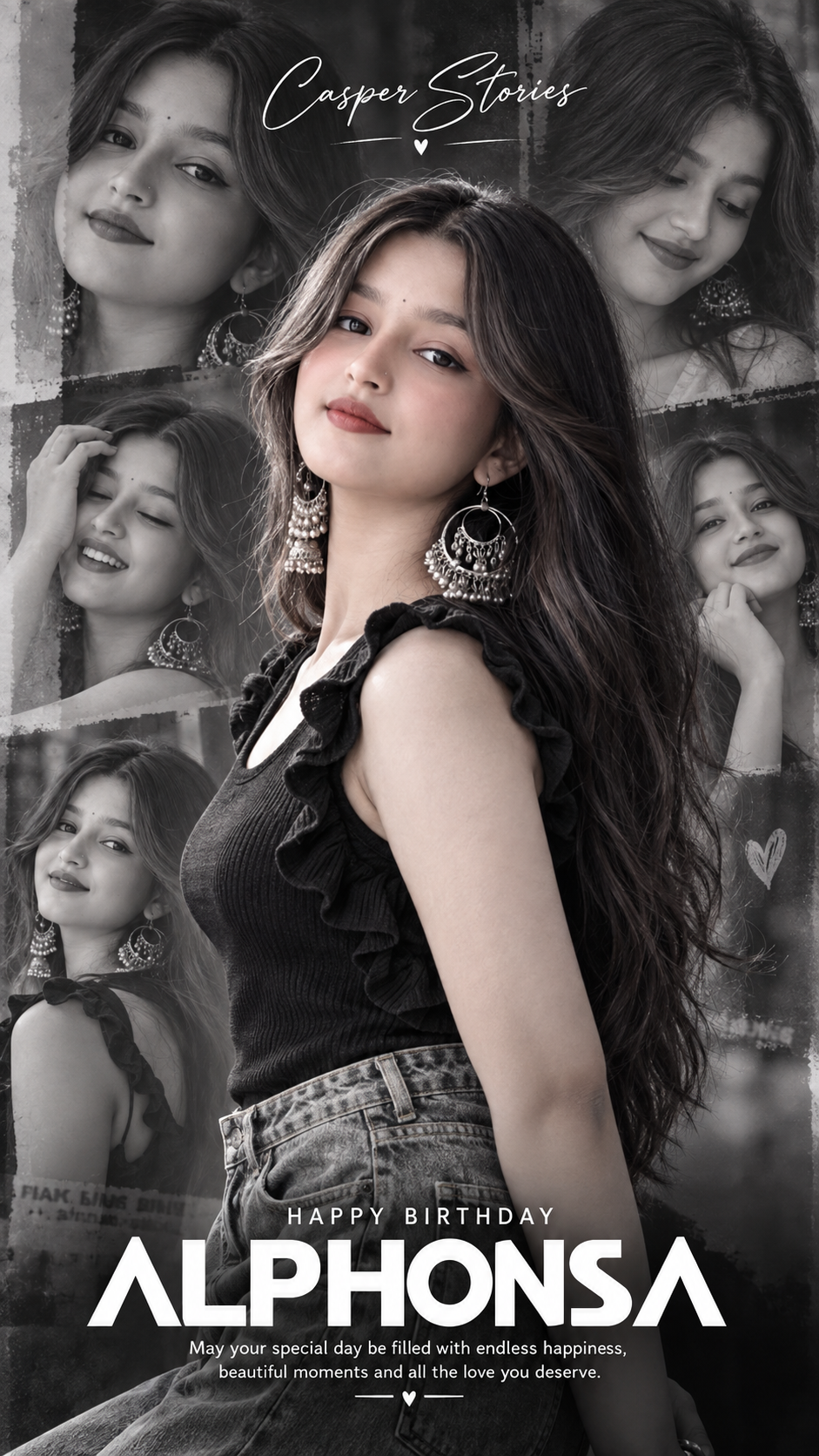 Happy Birthday Alphonsa Black and White Photo Poster | 8K Birthday Portrait