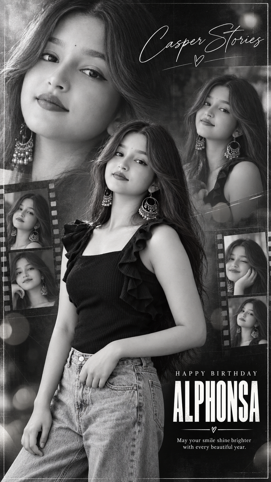 Designing a Luxury Black & White Birthday Poster — Happy Birthday Alphonsa (8K Cinematic Portrait)