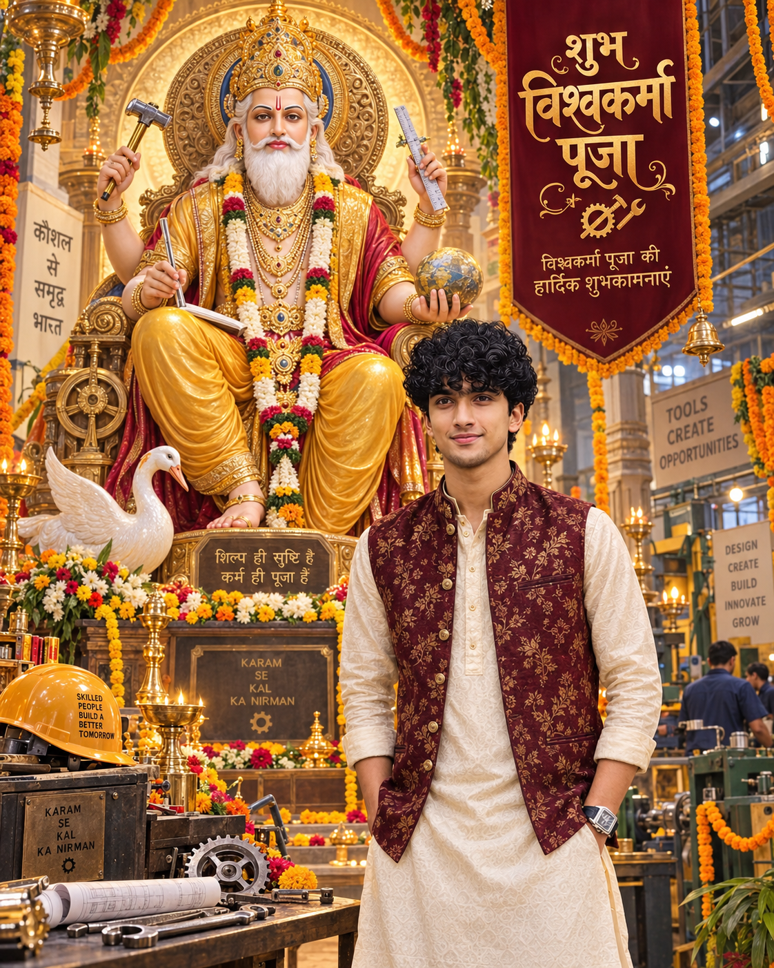 Vishwakarma Puja AI Photo Prompt 2026 – Grand Vishwakarma Ji Festival Poster Prompt