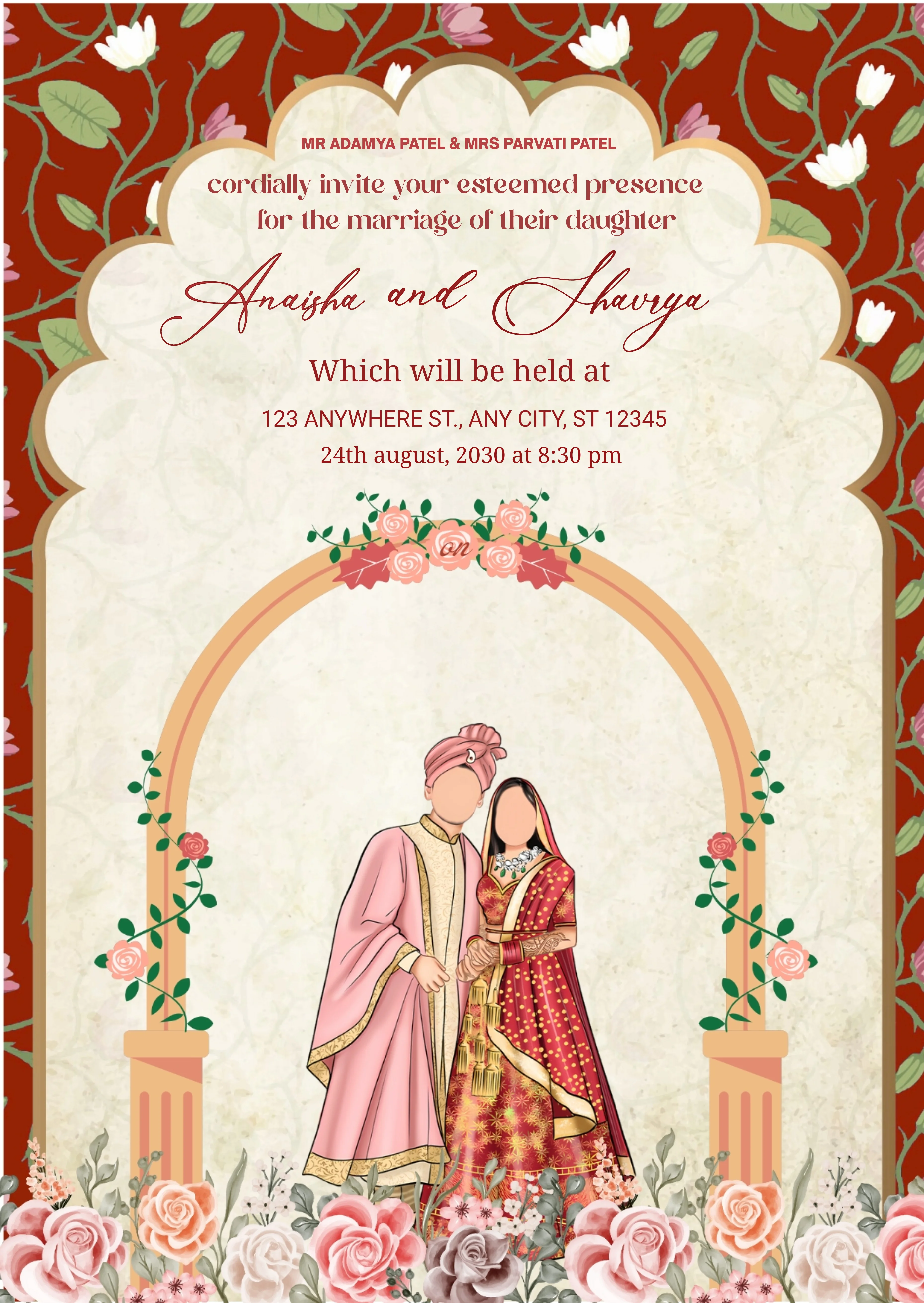 Elegant Indian Wedding Invitation Card Template Free Editable Marriage Poster Design