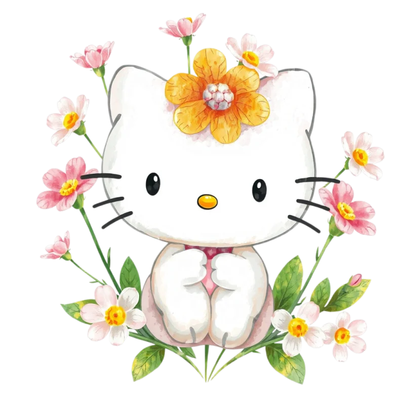 Hello Kitty with Flower PNG Image