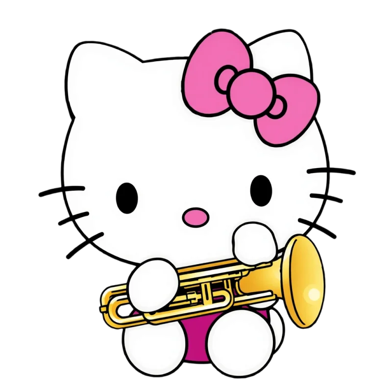 Hello kitty with trumpet clipart