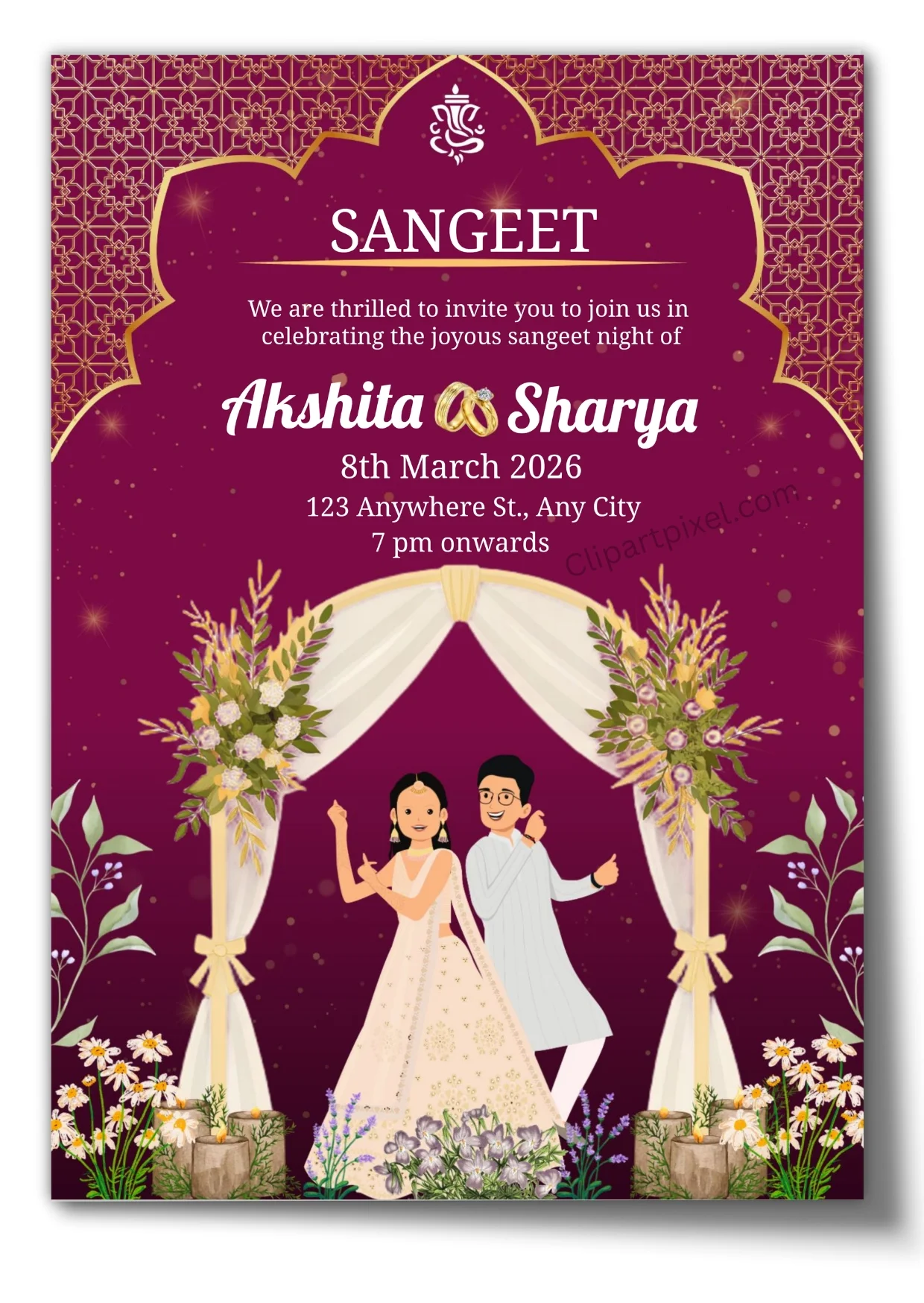 Royal Sangeet Invitation Card Template – Free Editable Indian Wedding Poster Design