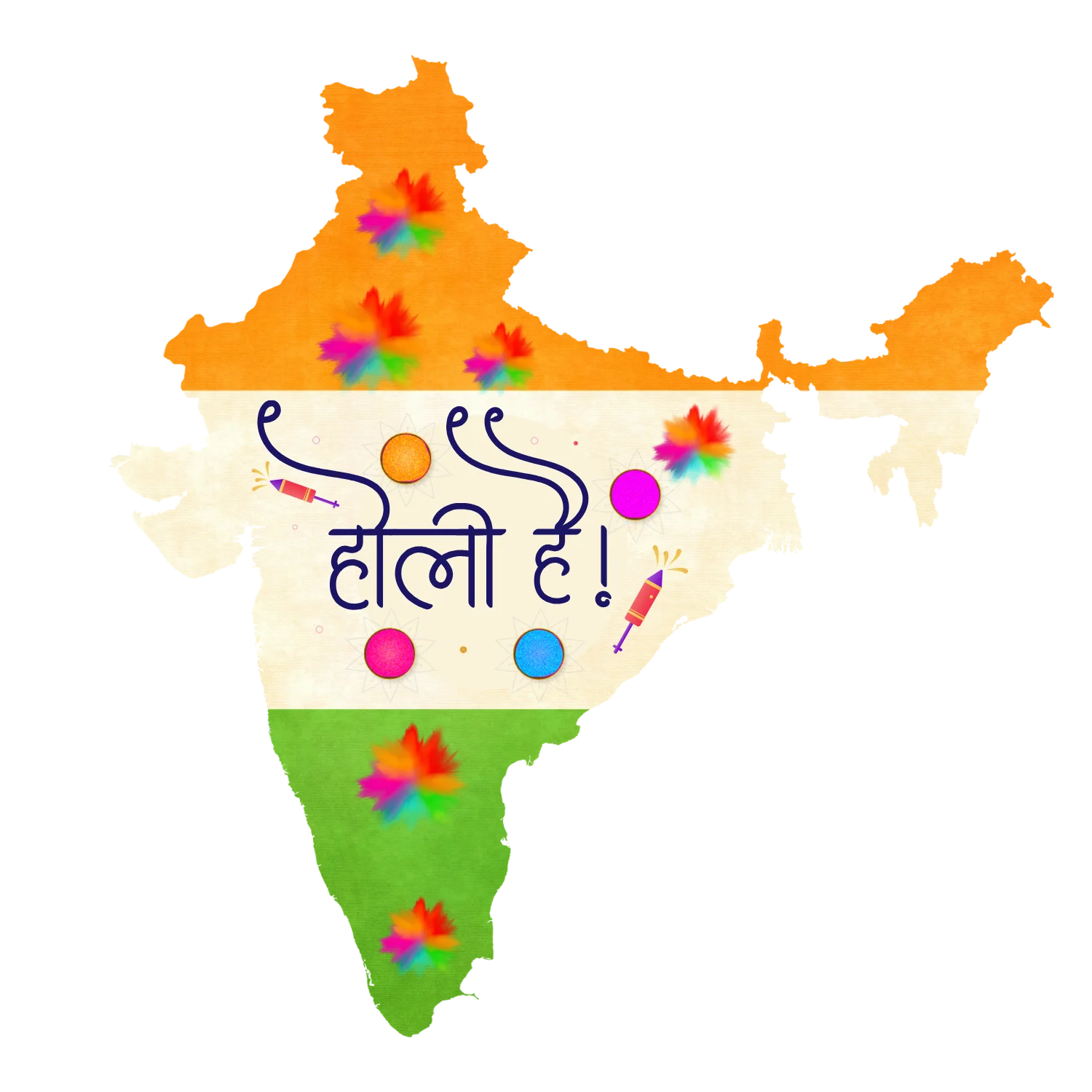 Indian Map Holi PNG with Hindi Text Transparent