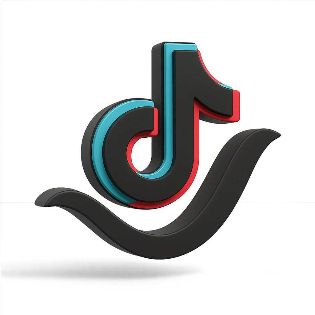 Tiktok logo 3d black musical note with curved line blue red accents - 3D black TikTok logo with musical note and blue red accents