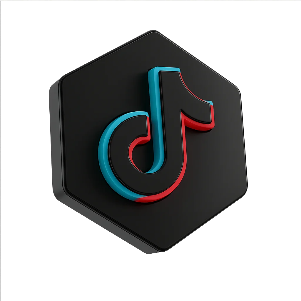 TikTok logo 3D blue red on black hexagon background PNG image