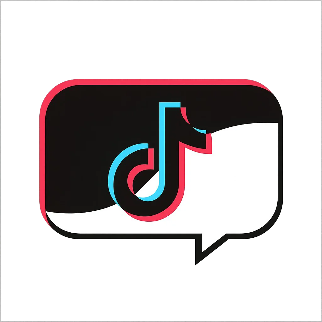Tiktok logo speech bubble black blue red on contrast background - TikTok logo speech bubble PNG image on contrast background