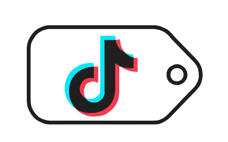 Tiktok logo tag white black outline blue red shadow - TikTok logo tag with white black outline blue red shadow