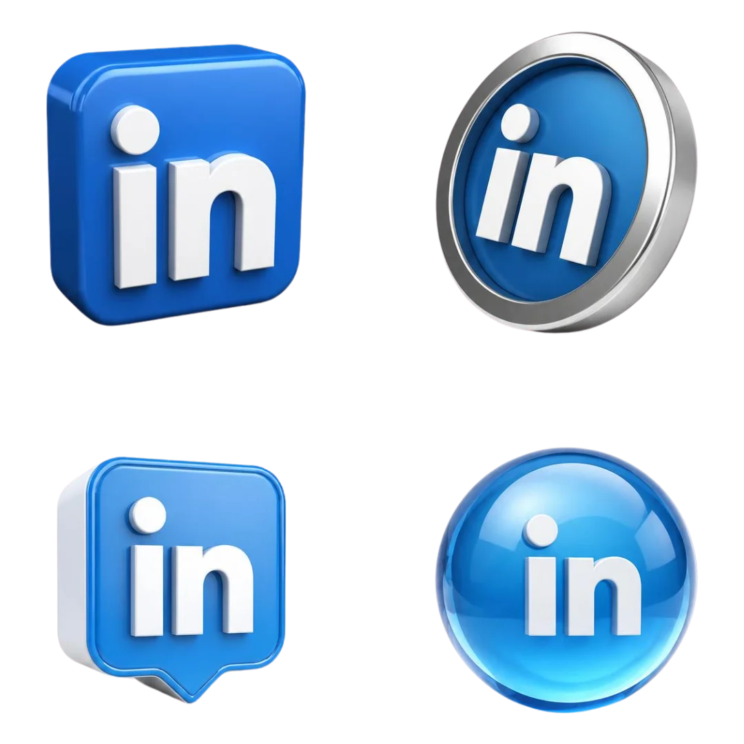Collection of 3D LinkedIn logo PNG icons in various styles.