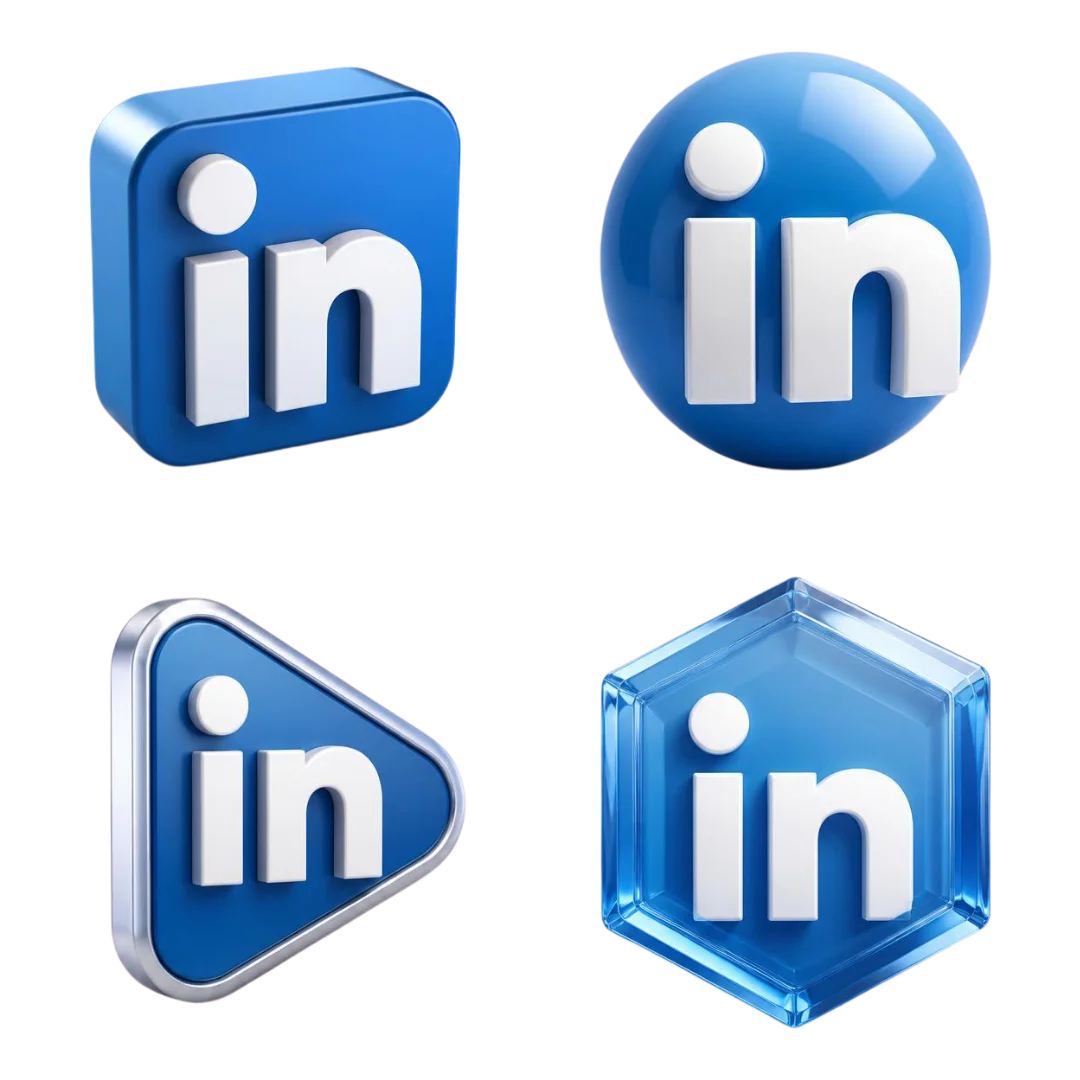 A collection of 3D LinkedIn logos in four unique designs.