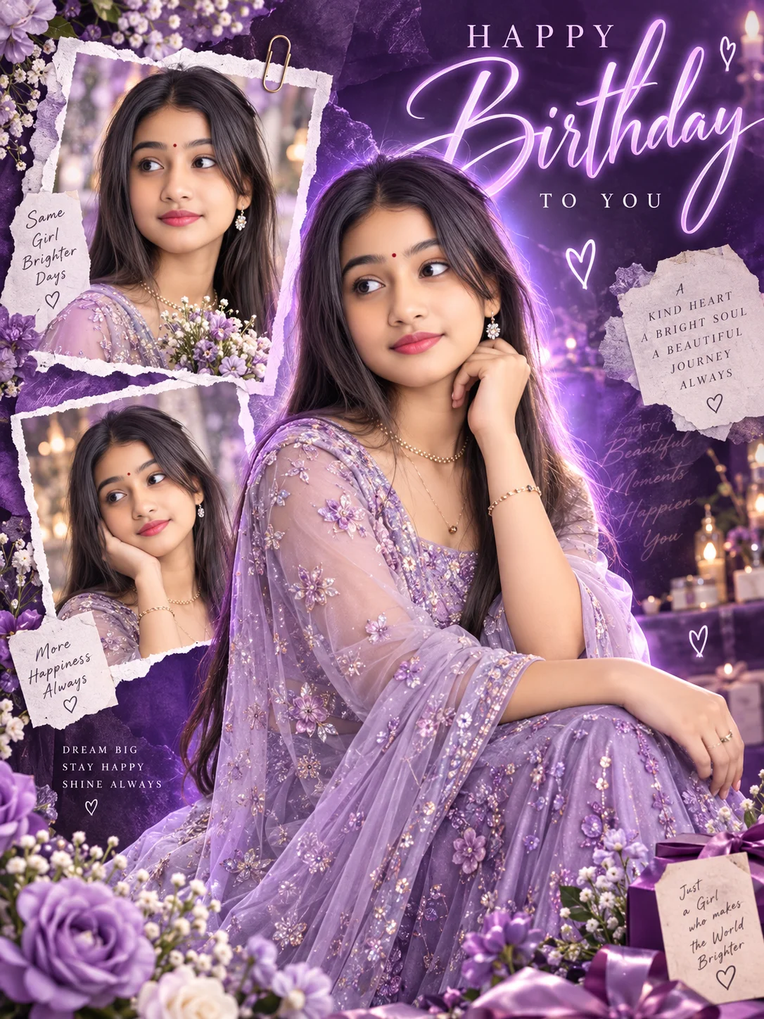 Premium purple birthday collage image for celebrations.