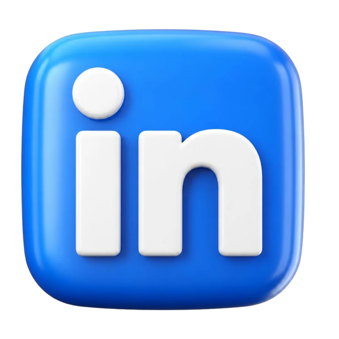 3D blue LinkedIn logo in transparent PNG format.