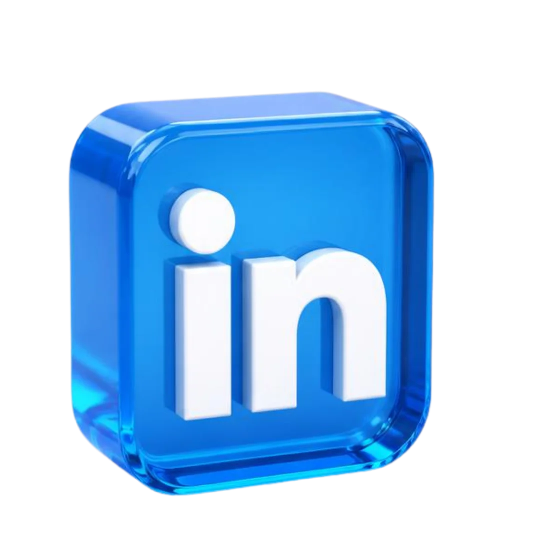 3D glass blue icon of the LinkedIn logo in PNG format.