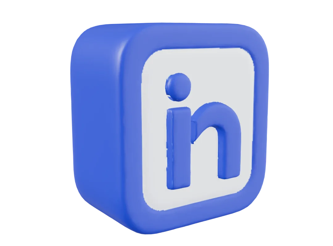 LinkedIn logo in a blue 3D cube style, transparent PNG.