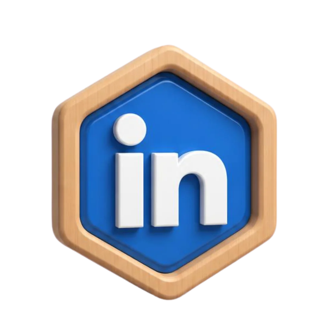 LinkedIn logo in a wooden hexagon 3D design as a PNG.