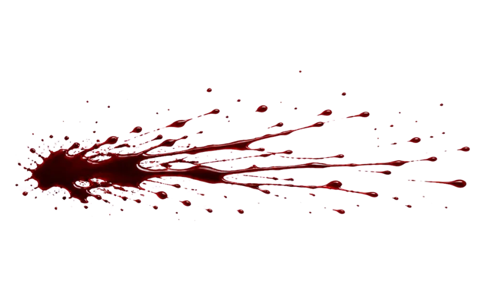 A transparent black blood splatter PNG for graphic design use.
