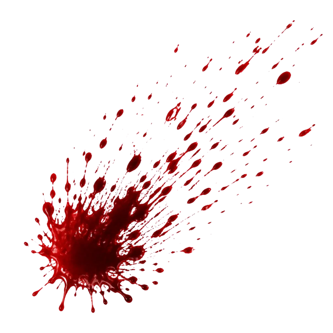 A realistic blood png splatter with transparent background.