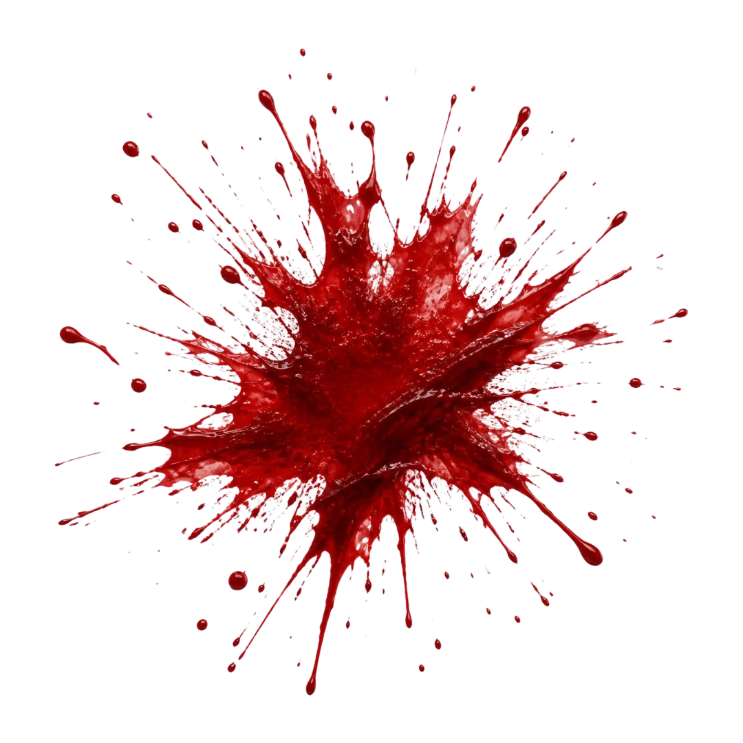 Transparent blood splatter background png for graphic use.