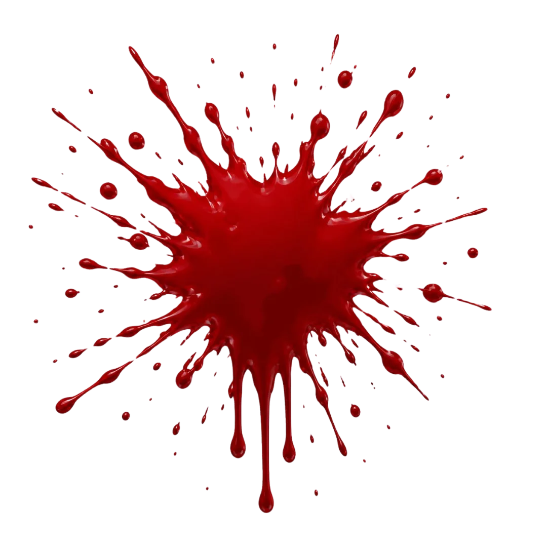 Transparent blood splatter clipart design for creative projects.