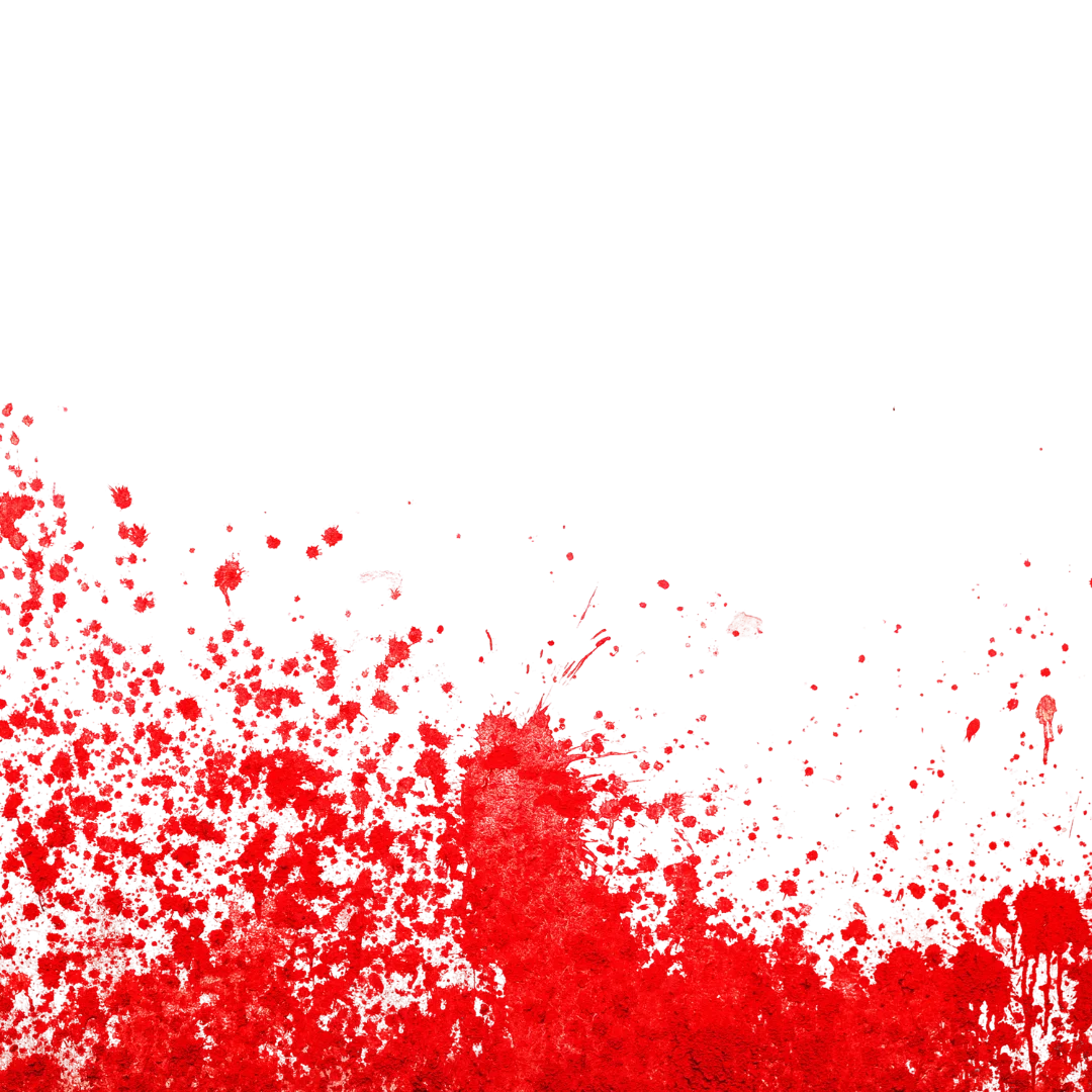 Transparent blood splatter overlay png for design projects.