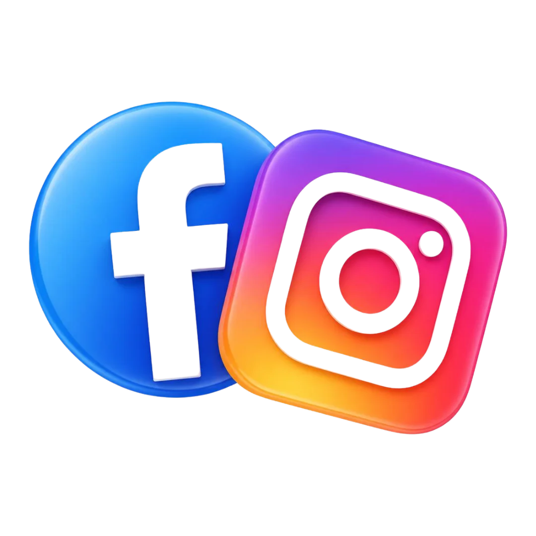 Transparent PNG of Facebook and Instagram logos side by side.