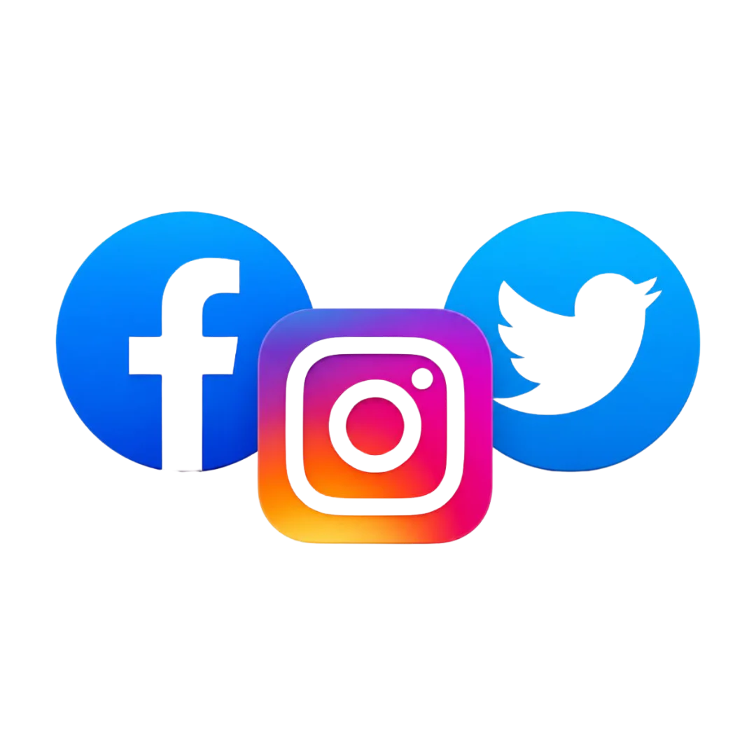 Transparent PNG of Facebook, Instagram, and Twitter logos.