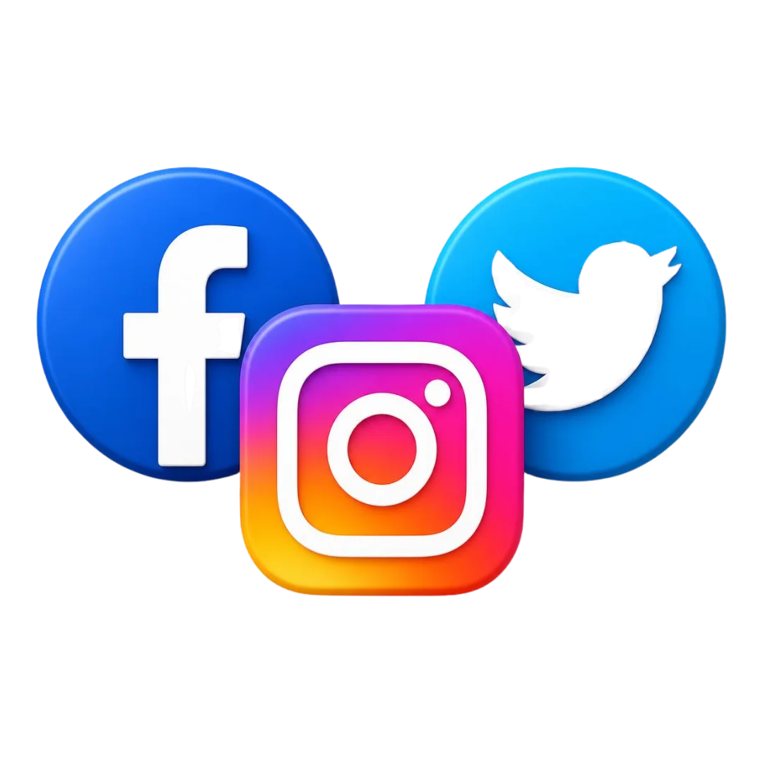 Transparent PNG of Facebook, Twitter, and Instagram logos.