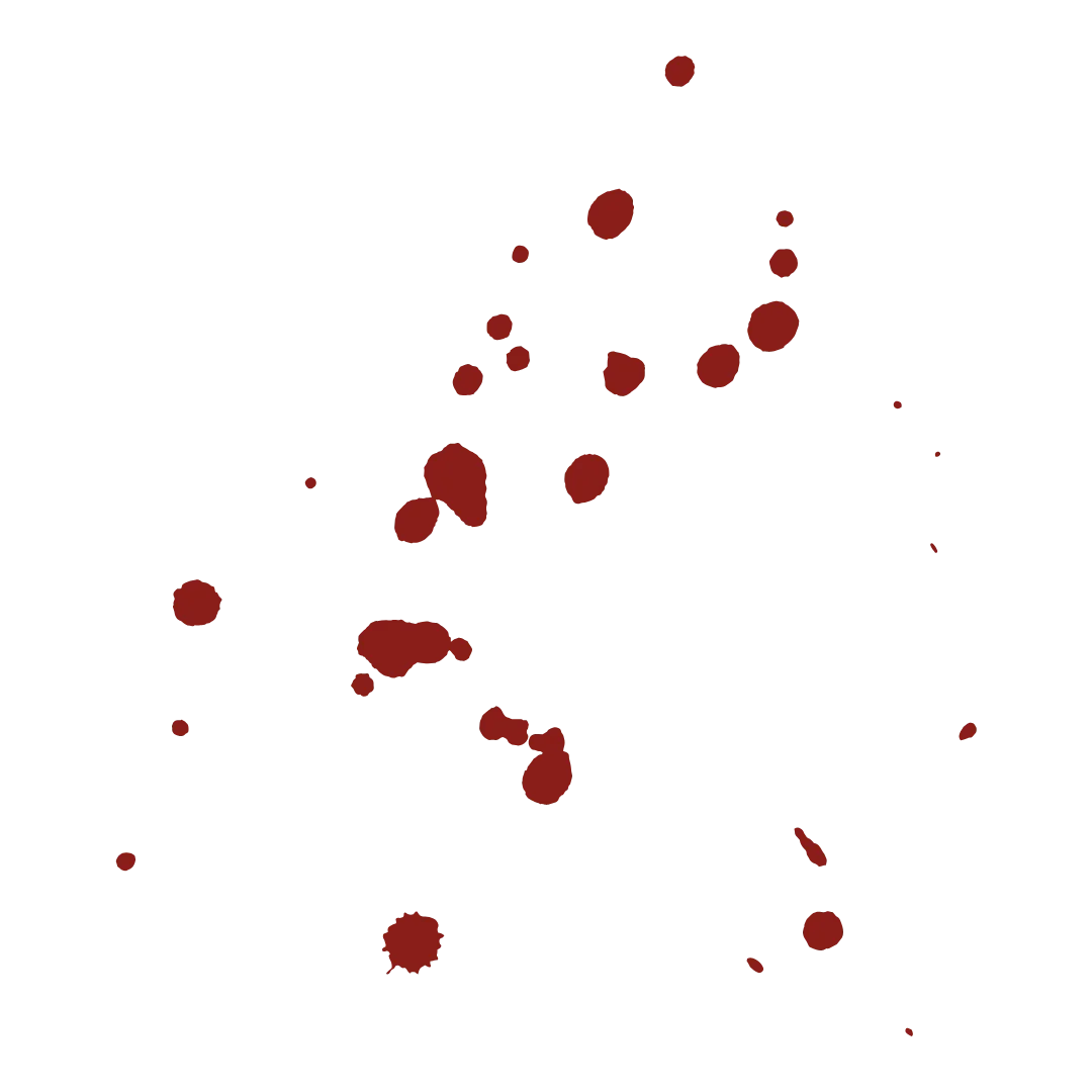 Realistic blood splatter png with transparent background for graphic use.